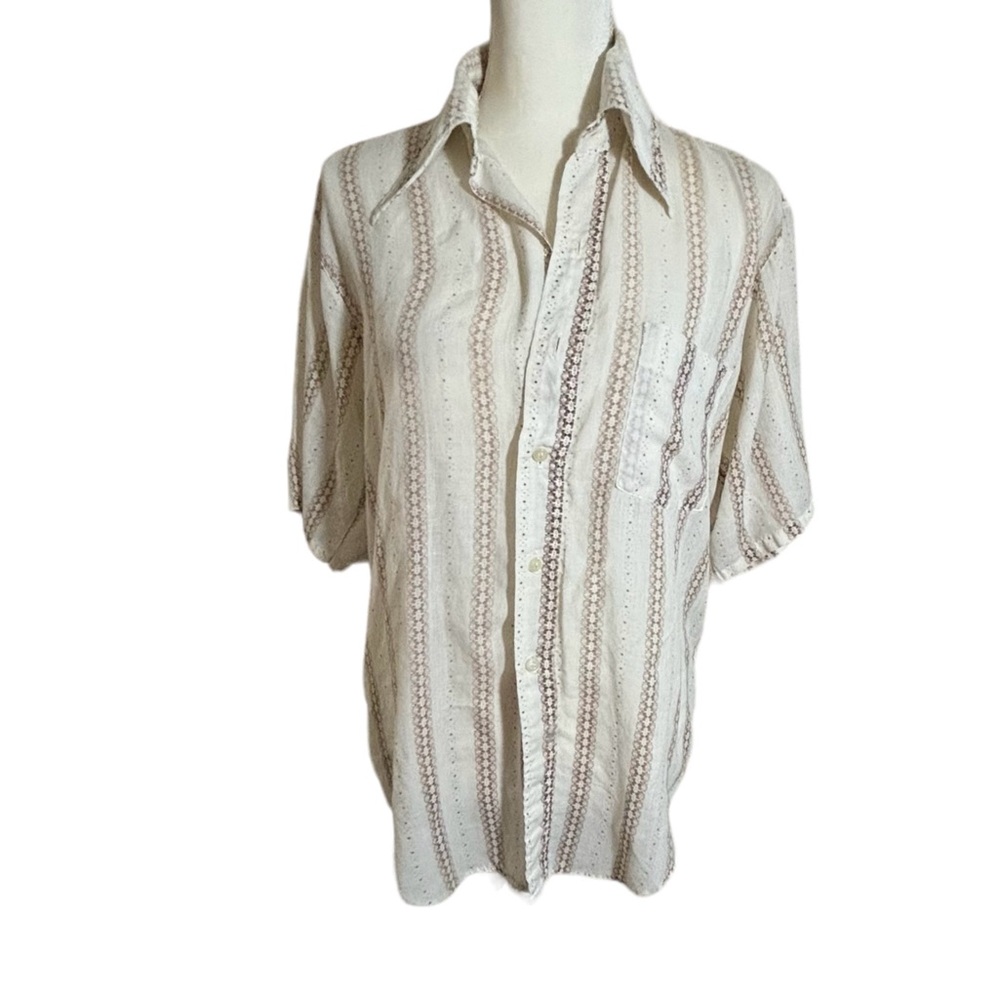 Men’s Designers Choice Button Short Sleeve Cotton Shirt Cigar Band Print Large